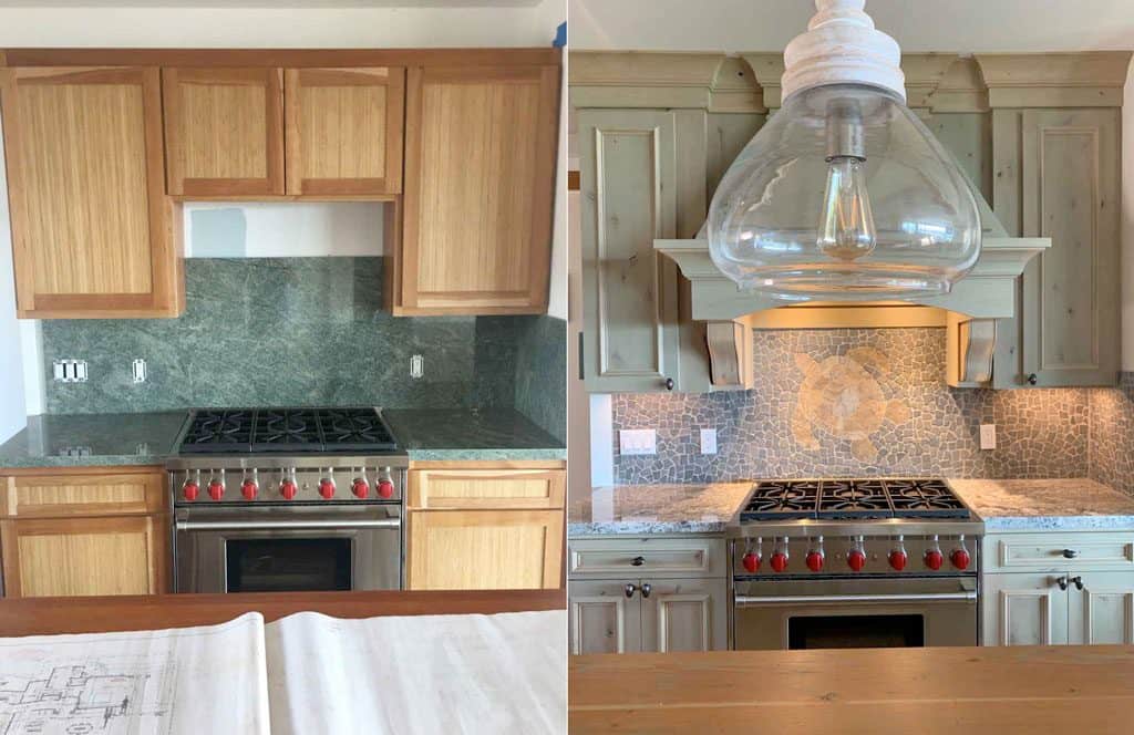 An example of a kitchen remodel, before and after, by remodeling contractor, Crescent Homes Maui.