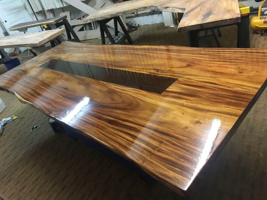 Inlaid wood table finished