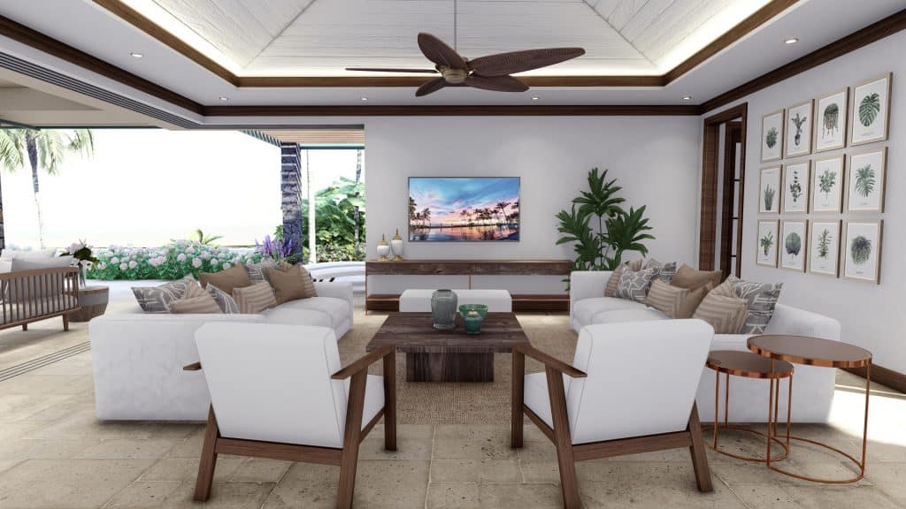 Great room flowing into lanai covered patio