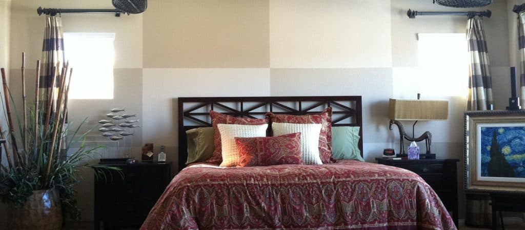 Painted checkerboard pattern on master bedroom wall