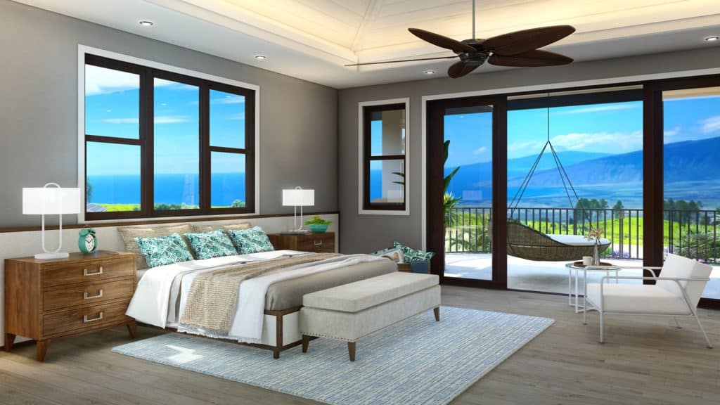 Luxury bedroom with view of Maui and the Pacific Ocean