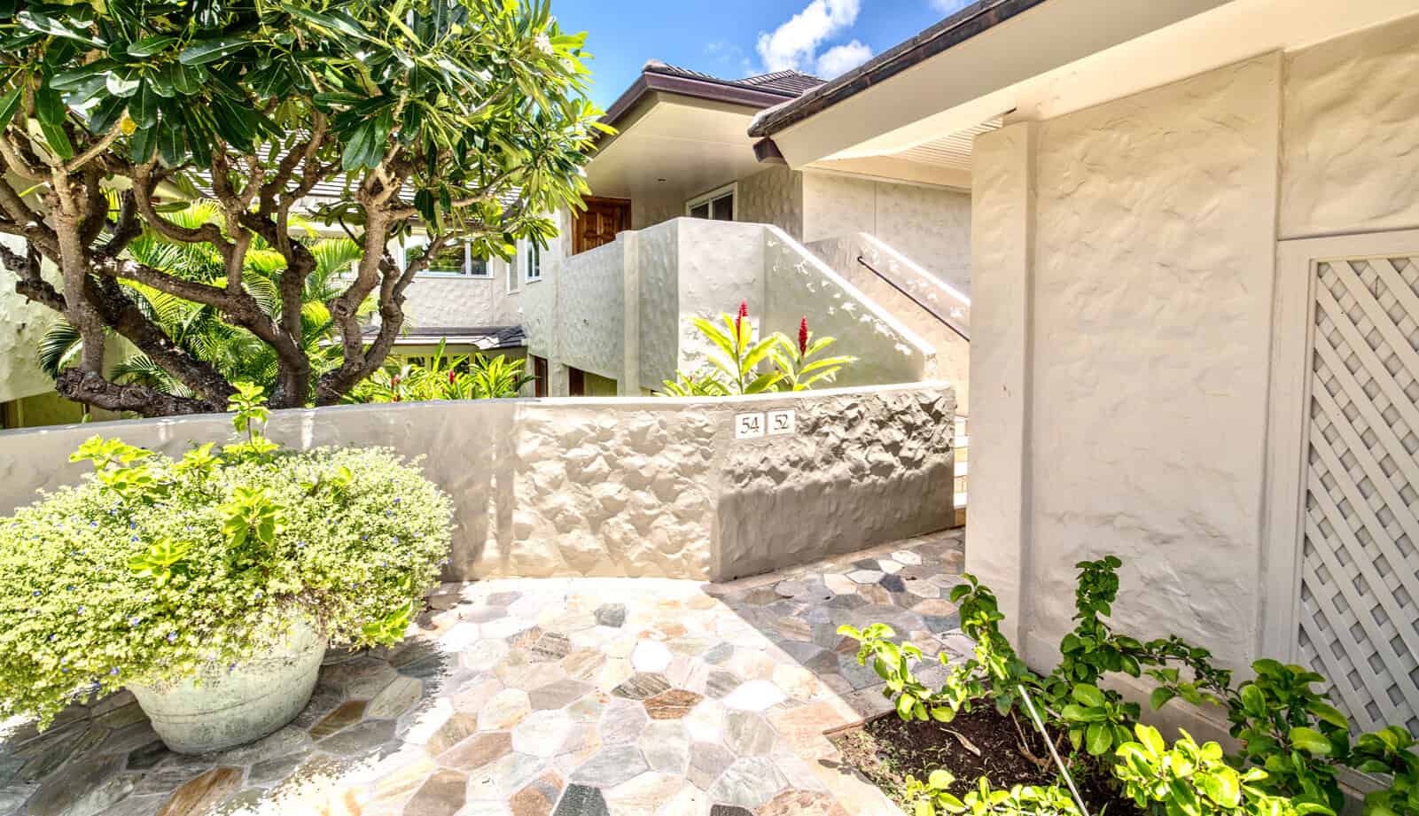 Patio entry to remodeled condominium home on Ironwood Lane, Maui